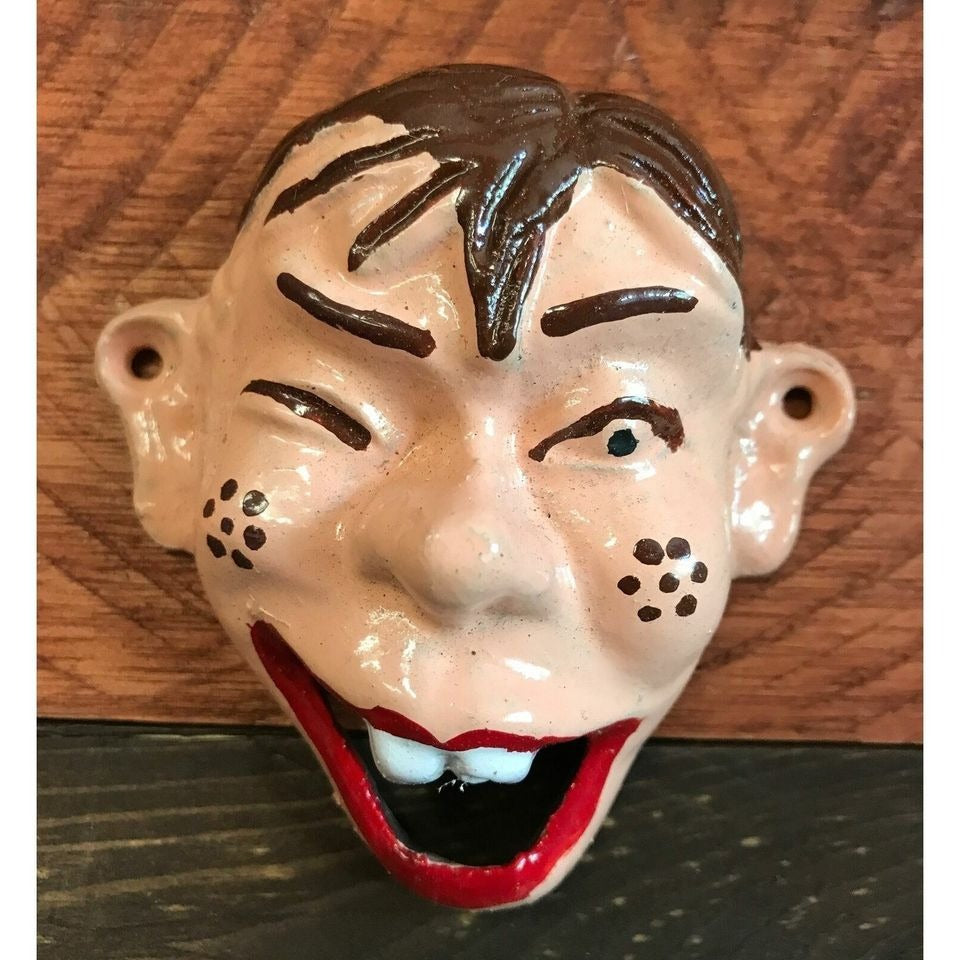 Howdy Doody Cast Iron Wall Mount Bottle Opener With Painted Antique Finish (3.75" x 3.75")