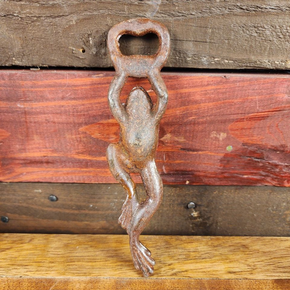 Frog Cast Iron Bottle Opener Cast With Antique Finish (7" Tall)