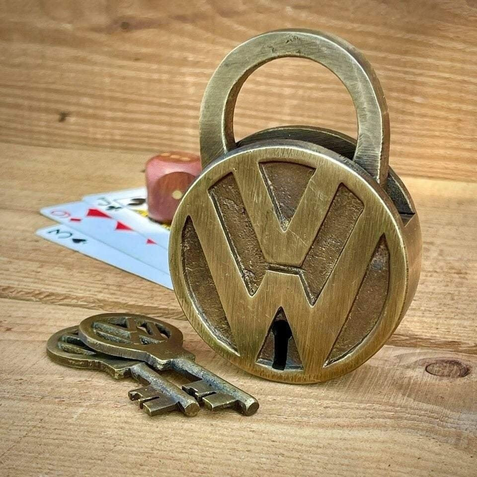 Volkswagen Solid Brass Lock and Keys With Antique Finish (3.25" x 2.25")