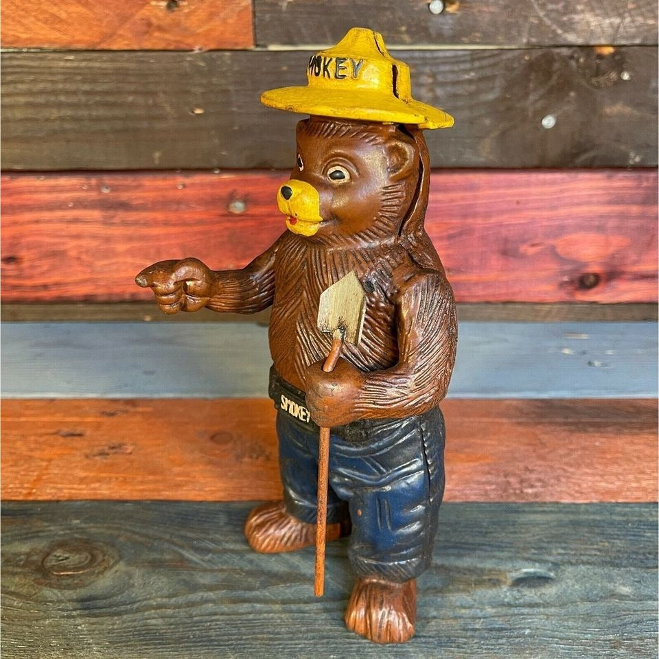 Smokey Bear Cast Iron Bank With Painted Antique Finish (8" x 3.5")