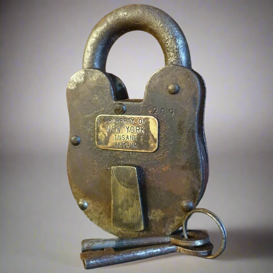 New York Insane Asylum Cast Iron Lock & Keys With Antique Finish (3" x 5")