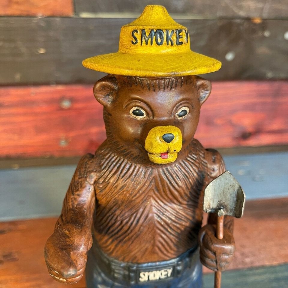 Smokey Bear Cast Iron Bank With Painted Antique Finish (8" x 3.5")