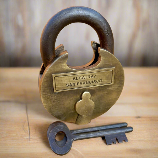 Alcatraz Prison San Francisco Transfer Lock Solid Brass With Two Keys & Antique Finish (3.75" x 2.5")