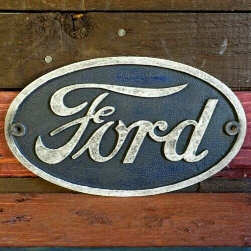 Ford Logo Cast Iron Painted Plaque With Antique Finish (9" x 5.25")