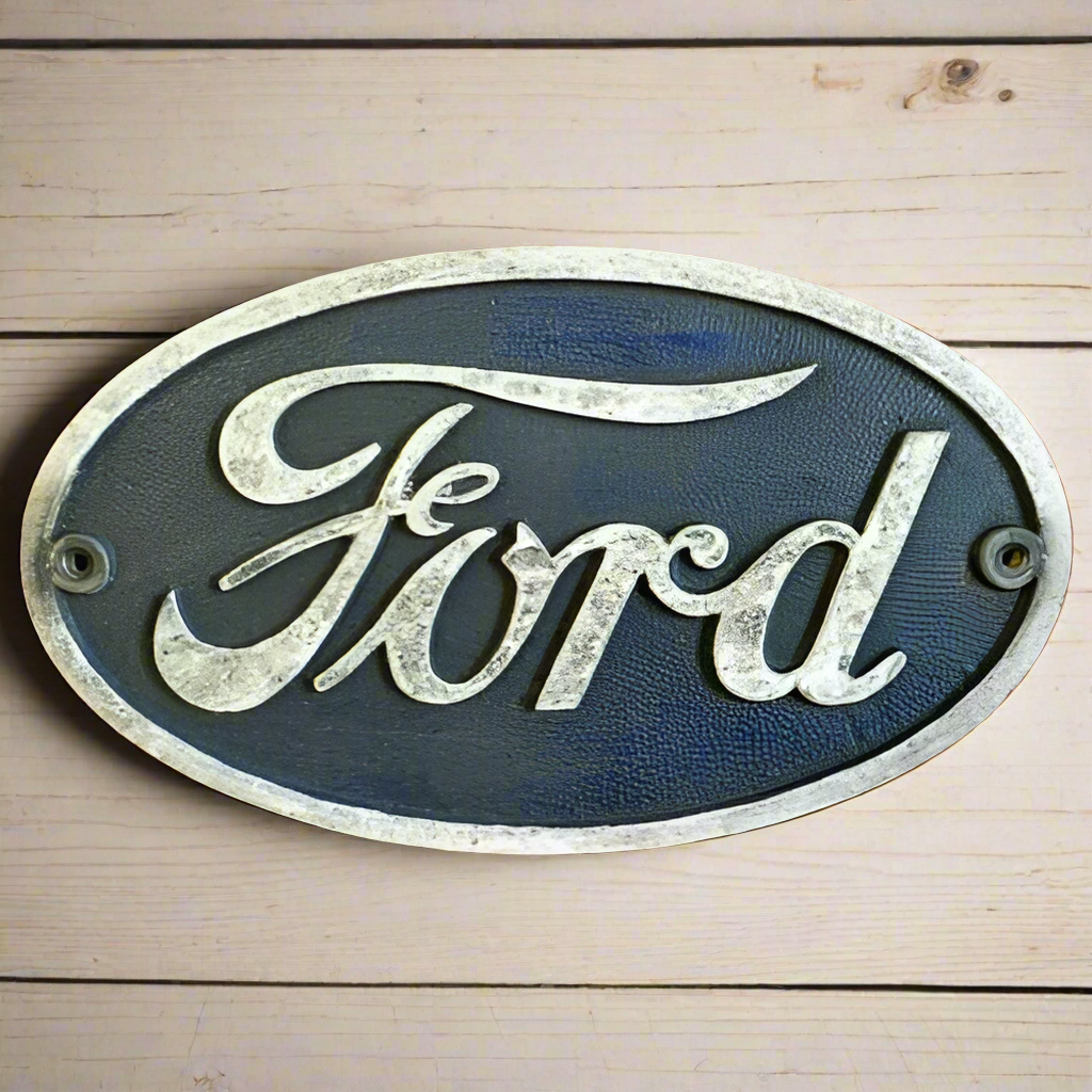 Ford Logo Cast Iron Painted Plaque With Antique Finish (9" x 5.25")