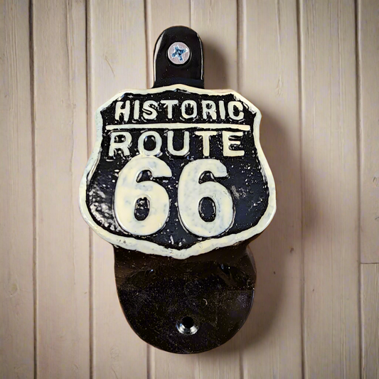 Route 66 Cast Iron Wall Mounted Bottle Opener With Raised Detail (4.5" x 2.25")