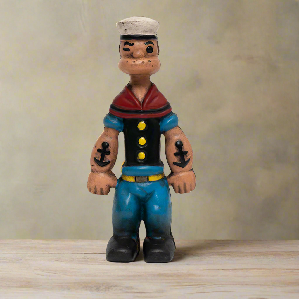 Popeye Sailor Man Cast Iron Coin Bank With Painted Antique Finish (9" Tall)