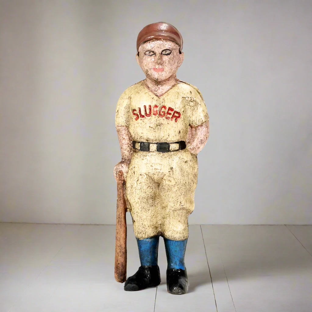 Baseball Slugger Cast Iron Coin Bank With Painted Antique Finish (6.5" x 1.5")