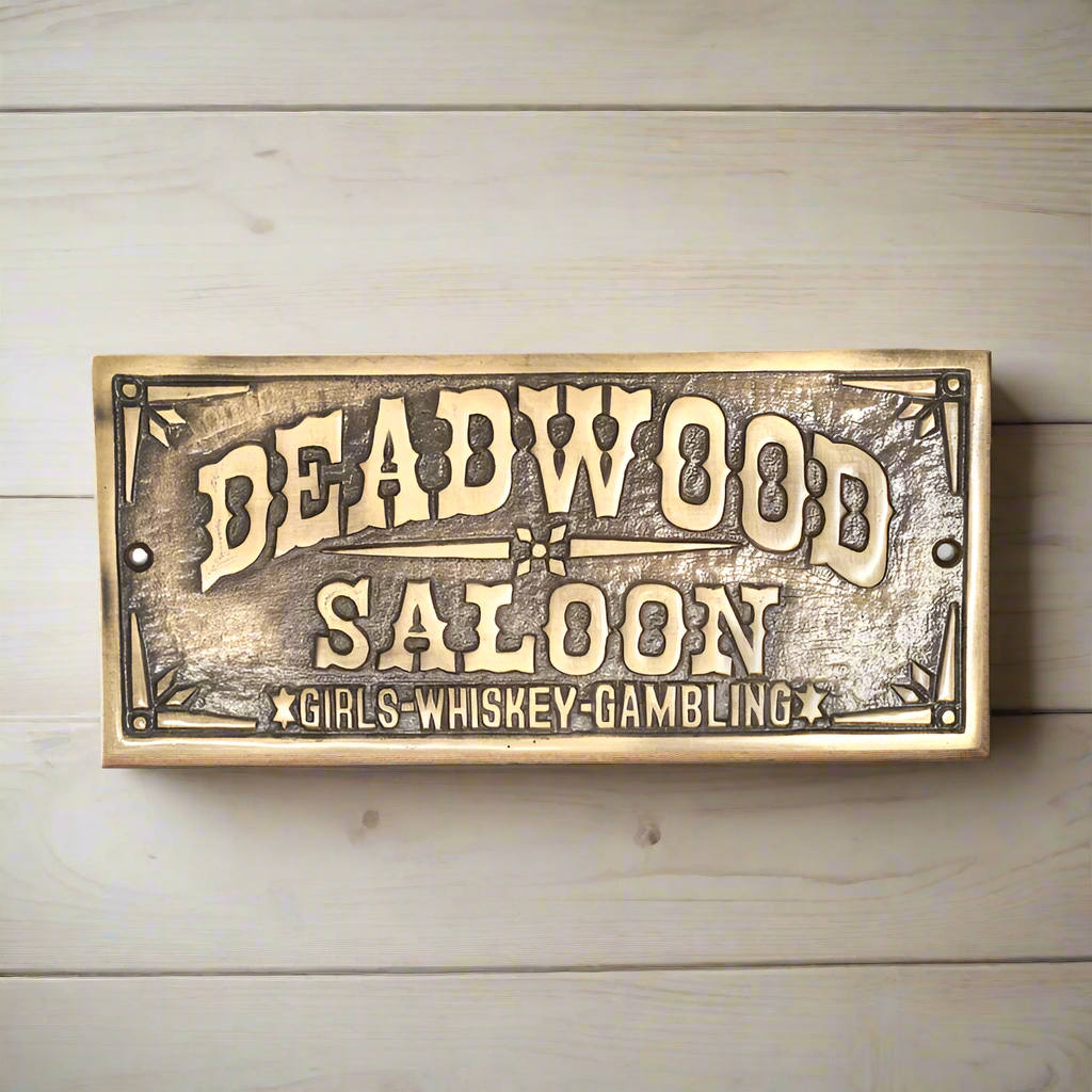 Deadwood Saloon Girls Whiskey Gambling Plaque With Raised Lettering & Antique Finish (7.5" x 3.5")