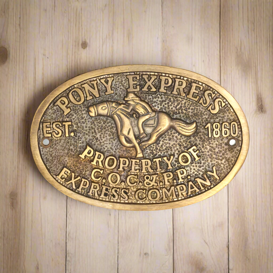 Pony Express 1860 Sold Brass Plaque With Raised Letters And Antique Finish (3.5" x 5")