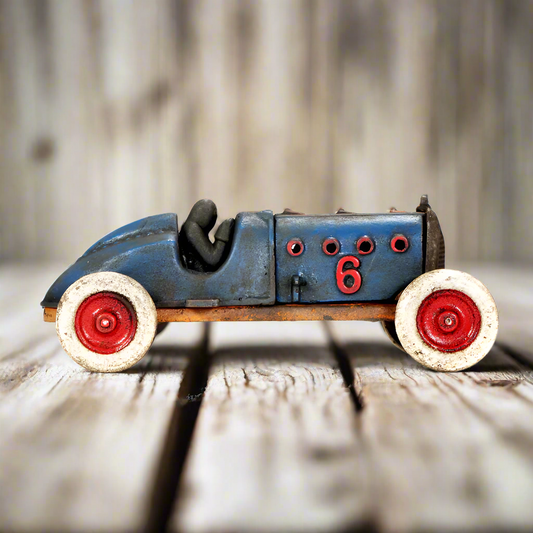 Blue Racer Cast Iron Car With Moving Hood and Wheels (8.5" x 3")