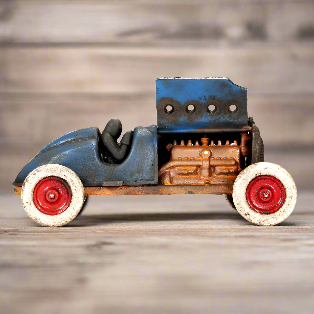 Blue Racer Cast Iron Car With Moving Hood and Wheels (8.5" x 3")