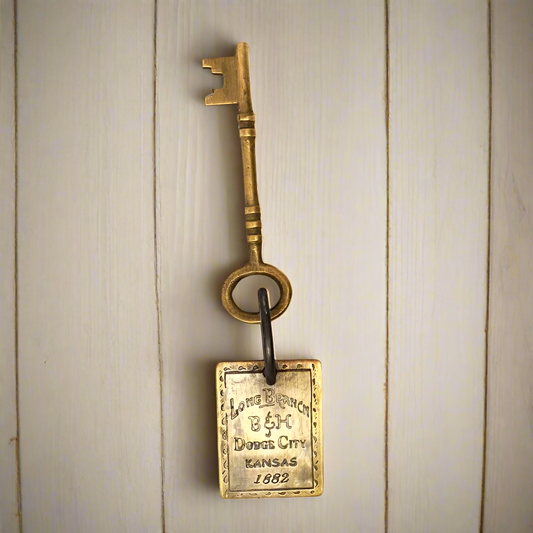 Long Branch 1882 Dodge City Solid Brass Tag & Room Key With Antique Finish (6" Long)