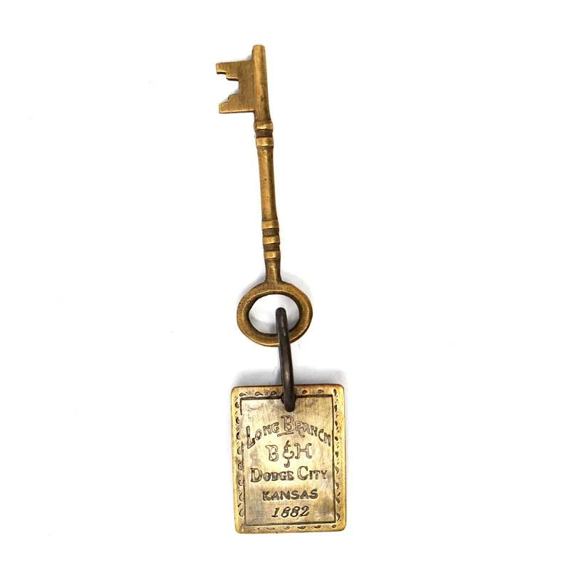 Long Branch 1882 Dodge City Solid Brass Tag & Room Key With Antique Finish (6" Long)