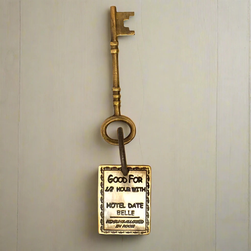 Stella's Virginia City Nevada Brothel Room Brass Tag & Key With Antique Finish (6.5" Long)