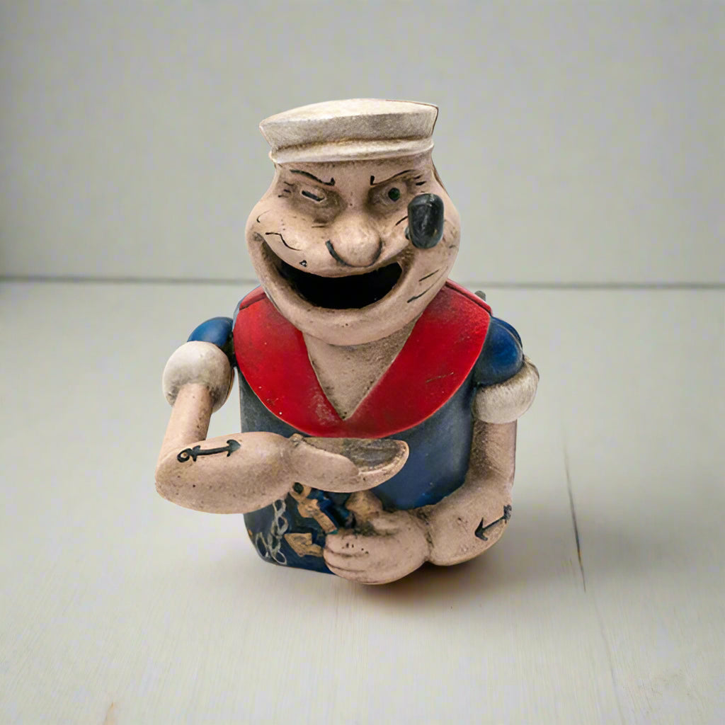 Popeye Cast Iron Mechanical Coin Bank With Painted Antique Finish (6" x 5")