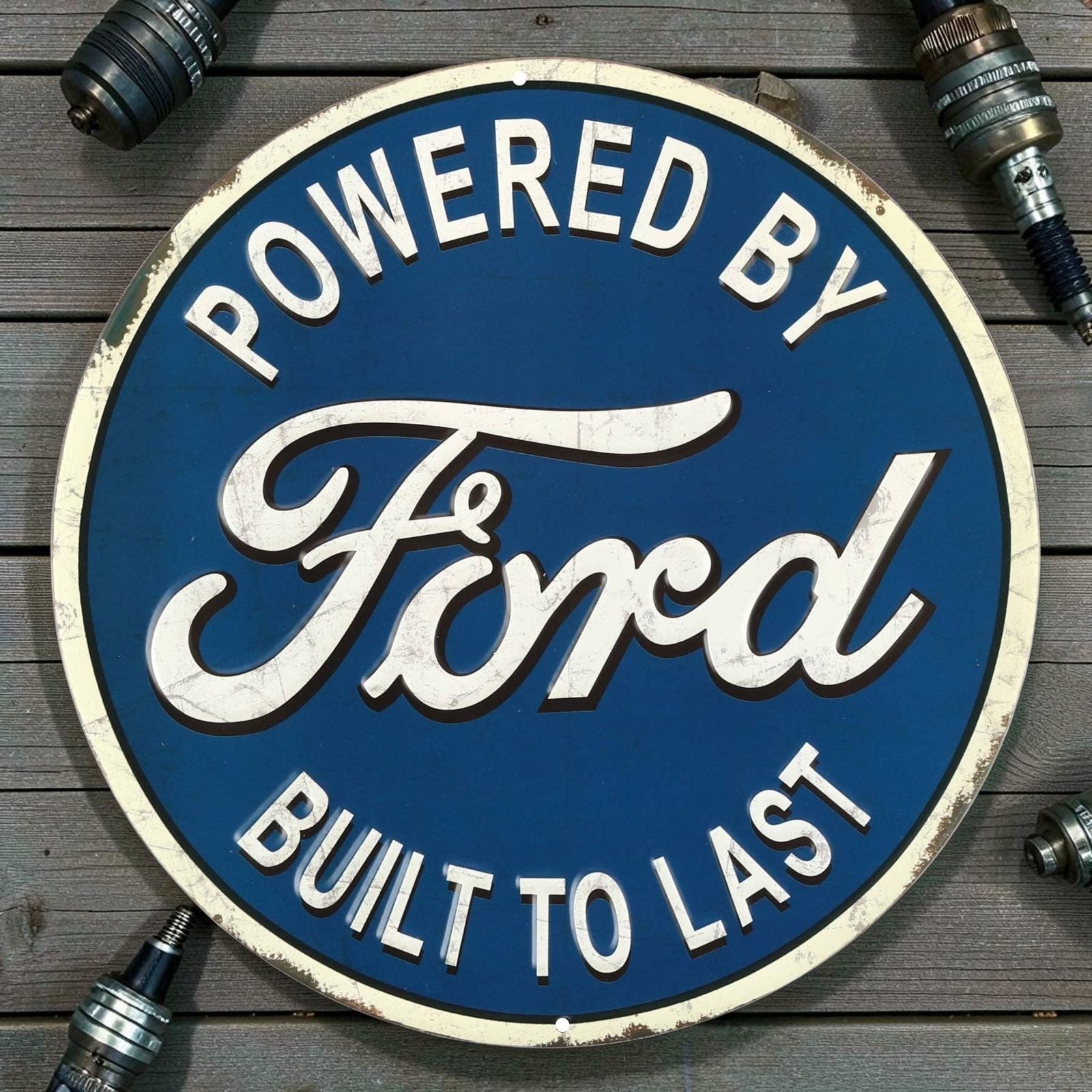 Ford Built to Last Embossed Metal Sign detail view