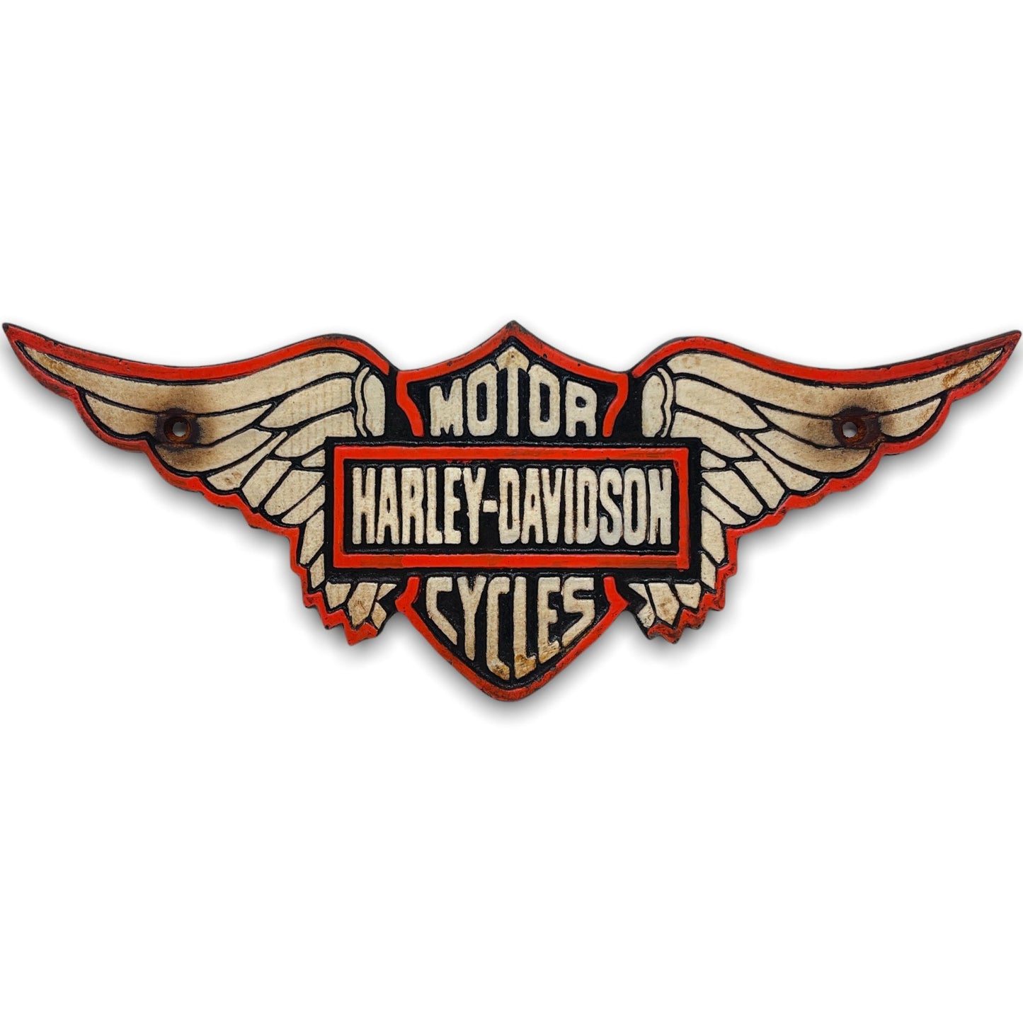 HD Motorcycles Wings Solid Cast Iron Plaque With Painted Antique Finish (15" x 6")