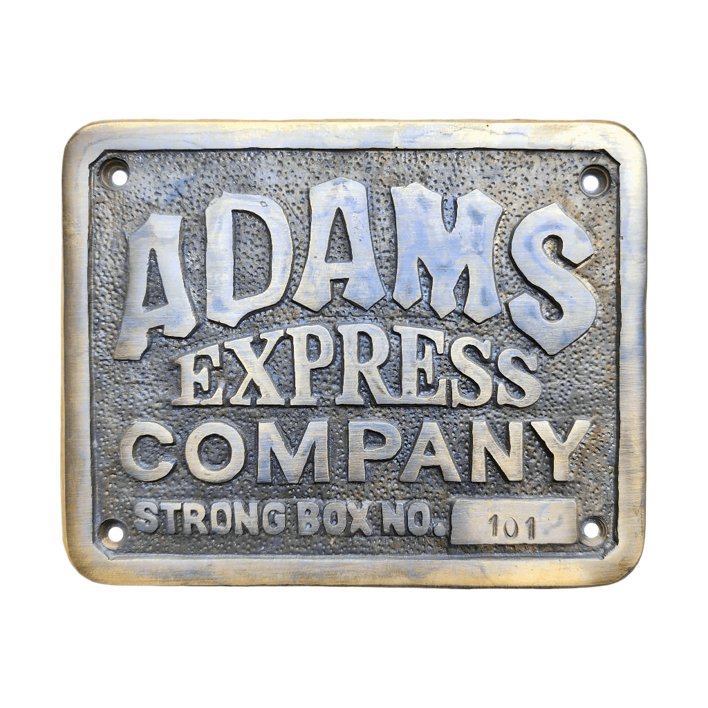Adams Express Company Strong Box Solid Brass Plaque With Raised Detail & Antique Finish (4.5" x 3.5") - Jones Peak