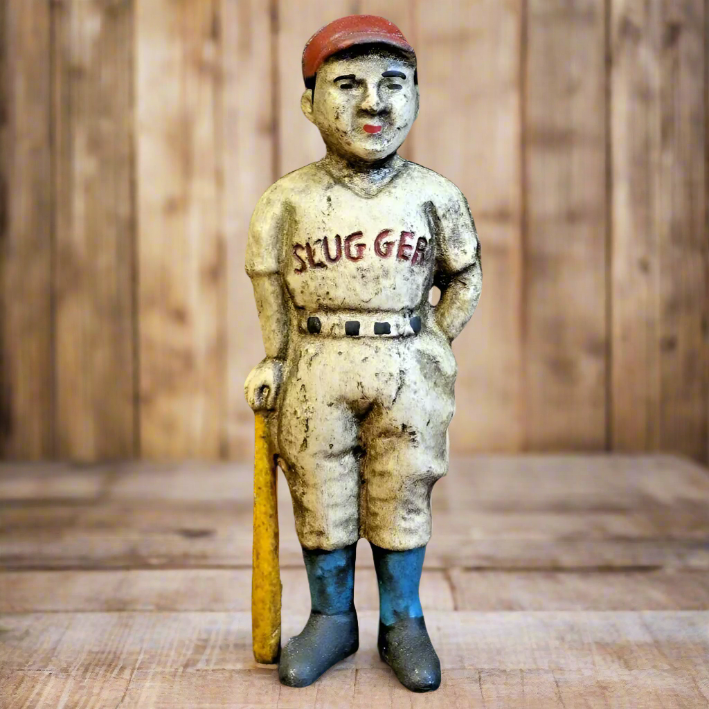 Baseball Slugger Cast Iron Coin Bank With Painted Antique Finish (6.5" x 1.5")