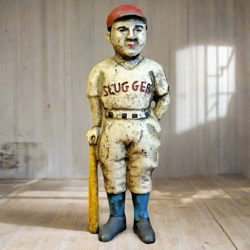 Baseball Slugger Cast Iron Coin Bank With Painted Antique Finish (6.5" x 1.5")