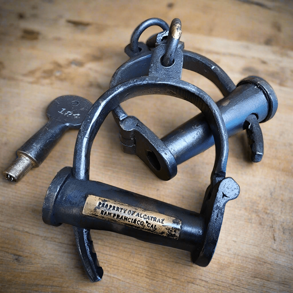 Alcatraz Prison San Francisco Cast Iron Adjustable Handcuffs With Antique Finish (12.5" Long) - Jones Peak