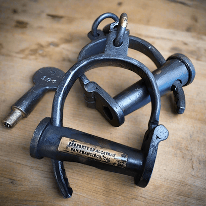 Alcatraz Prison San Francisco Cast Iron Adjustable Handcuffs With Antique Finish (12.5" Long) - Jones Peak