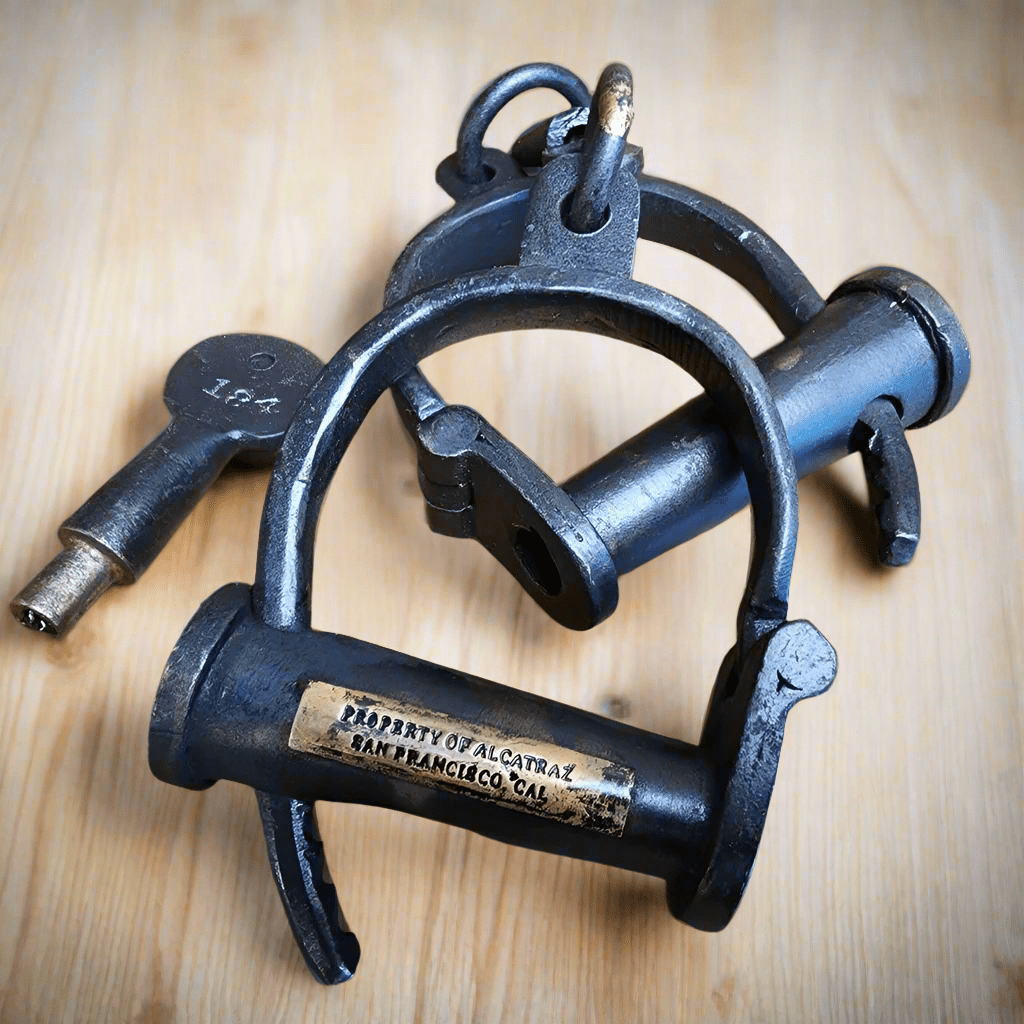 Alcatraz Prison San Francisco Cast Iron Adjustable Handcuffs With Antique Finish (12.5" Long) - Jones Peak