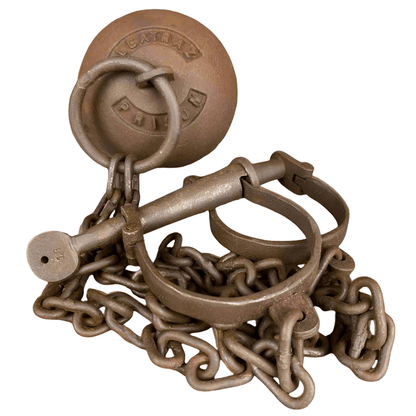 Alcatraz Prison San Francisco Cast Iron Working Ball & Chain Leg Irons With Antique Finish (28" Long) - Jones Peak