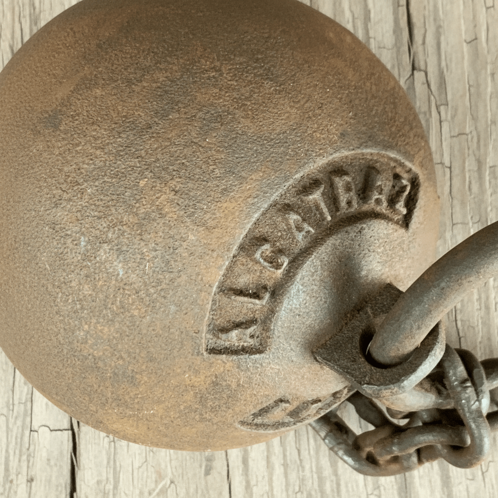 Alcatraz Prison San Francisco Cast Iron Working Ball & Chain Leg Irons With Antique Finish (28" Long) - Jones Peak