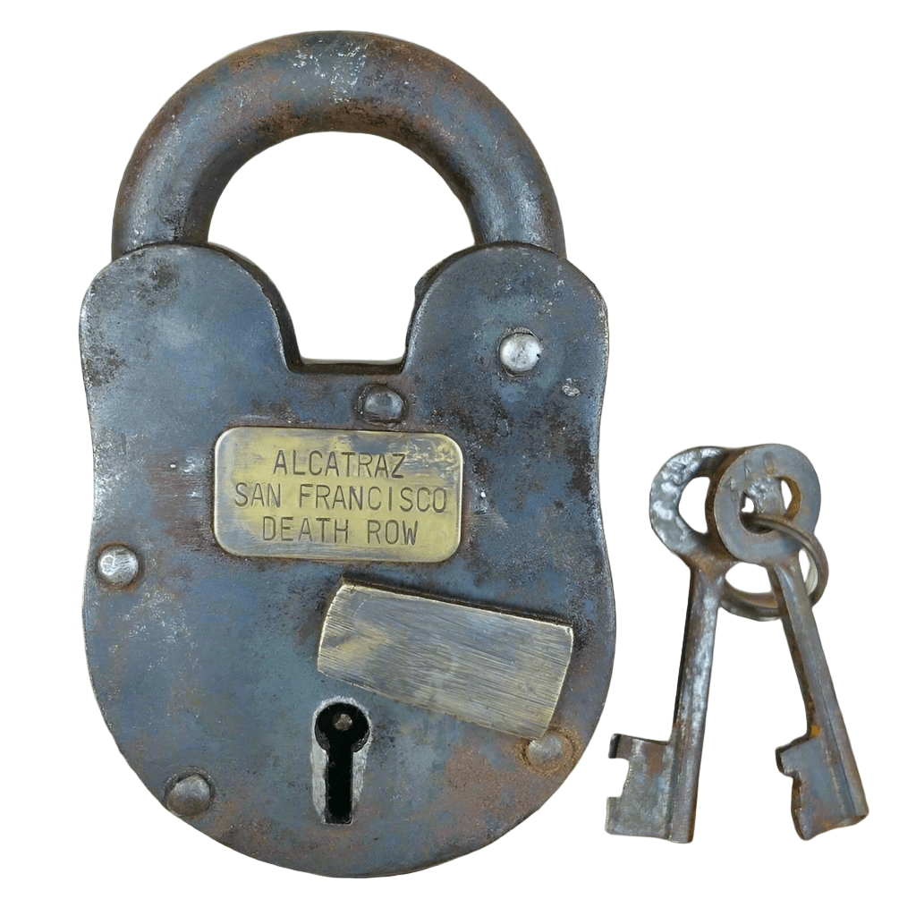 Alcatraz Prison San Francisco Death Row Lock Cast Iron With Keys & Antique Finish (3" x 5") - Jones Peak