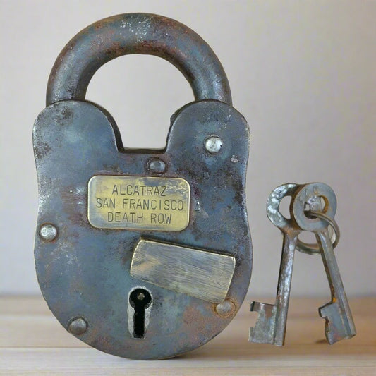 Alcatraz Prison San Francisco Death Row Lock Cast Iron With Keys & Antique Finish (3" x 5") - Jones Peak