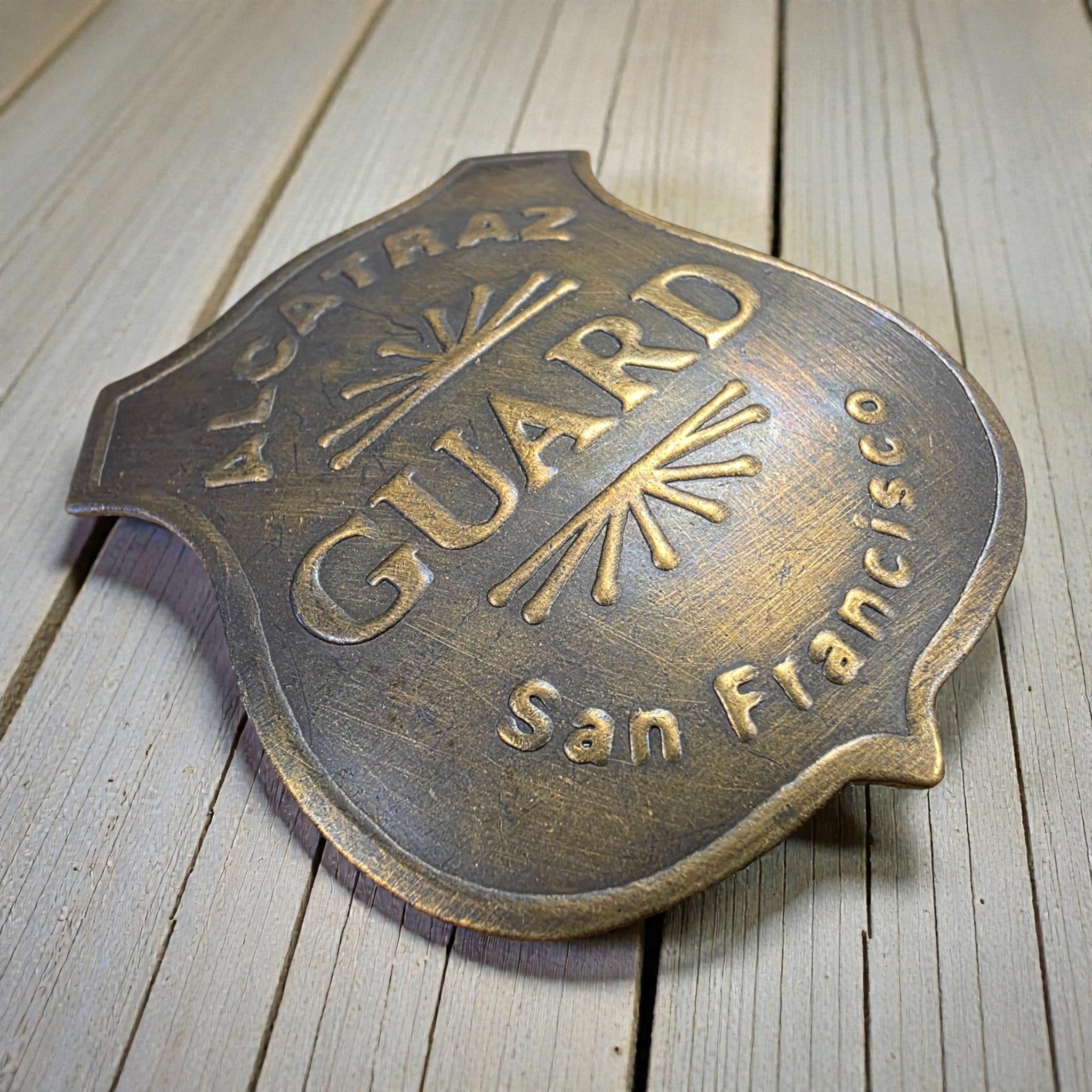 Alcatraz Prison San Francisco Guard Solid Brass Badge (2.5" x 2") - Jones Peak