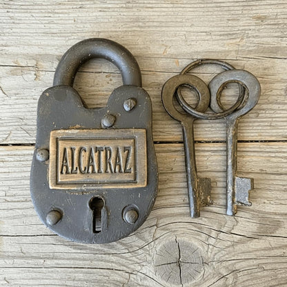 Alcatraz Prison San Francisco Lock Cast Iron Gate Lock With Keys & Antique Finish (2.5" x 1.5") - Jones Peak