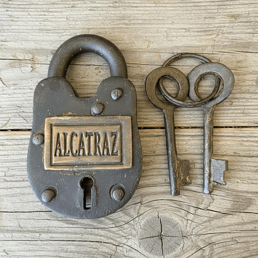 Alcatraz Prison San Francisco Lock Cast Iron Gate Lock With Keys & Antique Finish (2.5" x 1.5") - Jones Peak