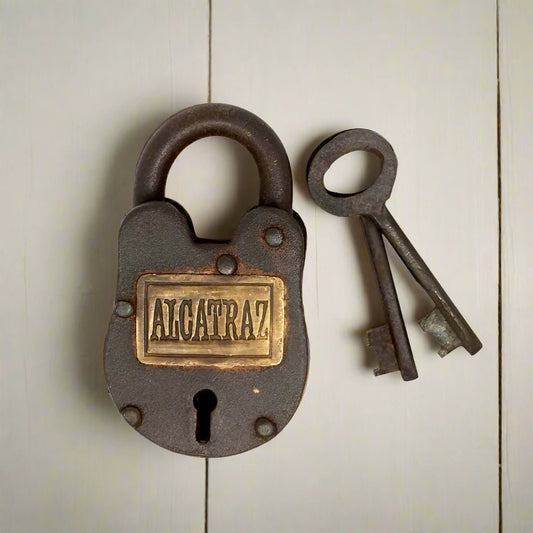 Alcatraz Prison San Francisco Lock Cast Iron Gate Lock With Keys & Antique Finish (2.5" x 1.5") - Jones Peak