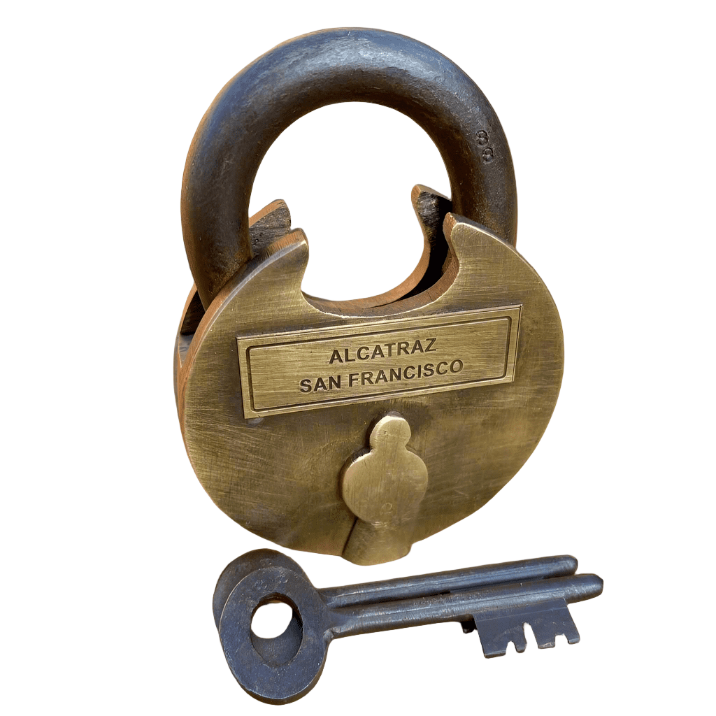 Alcatraz Prison San Francisco Transfer Lock Solid Brass With Two Keys & Antique Finish (3.75" x 2.5") - Jones Peak