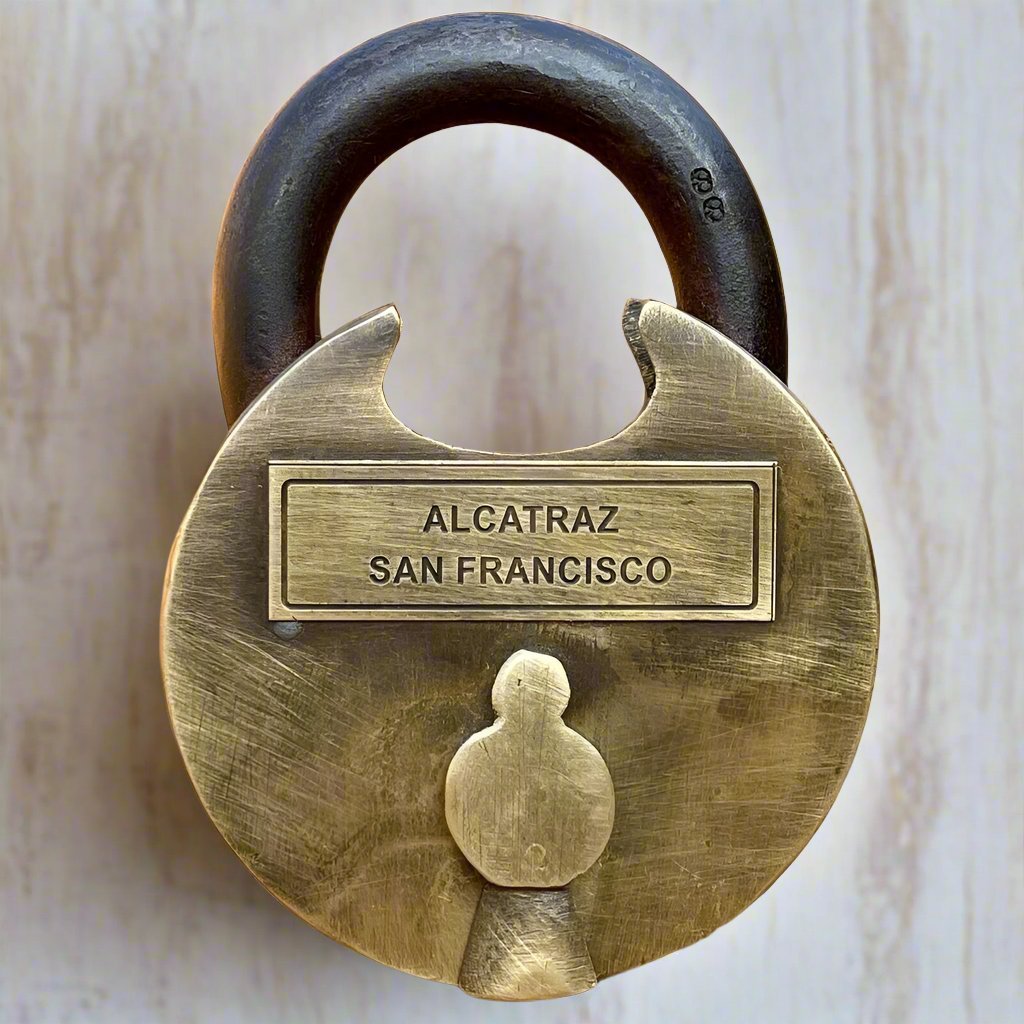 Alcatraz Prison San Francisco Transfer Lock Solid Brass With Two Keys & Antique Finish (3.75" x 2.5") - Jones Peak