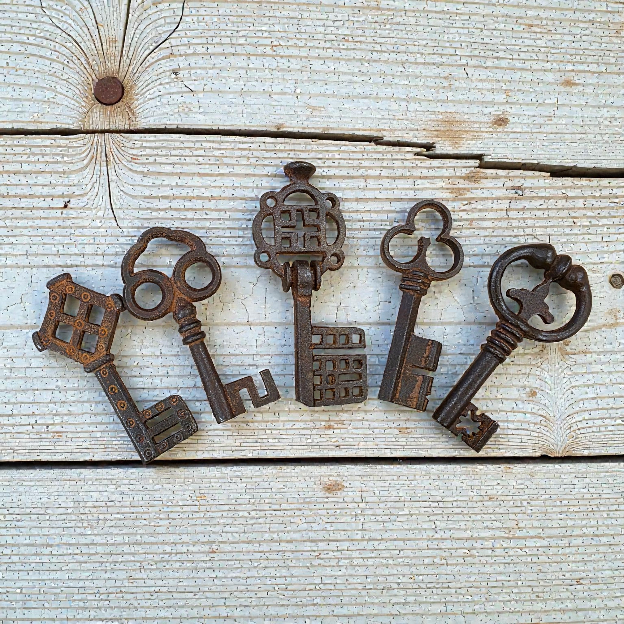 Medieval Cast Iron Set of 5 Keys With Antique Finish (3.5" to 4.25" Long) - Jones Peak