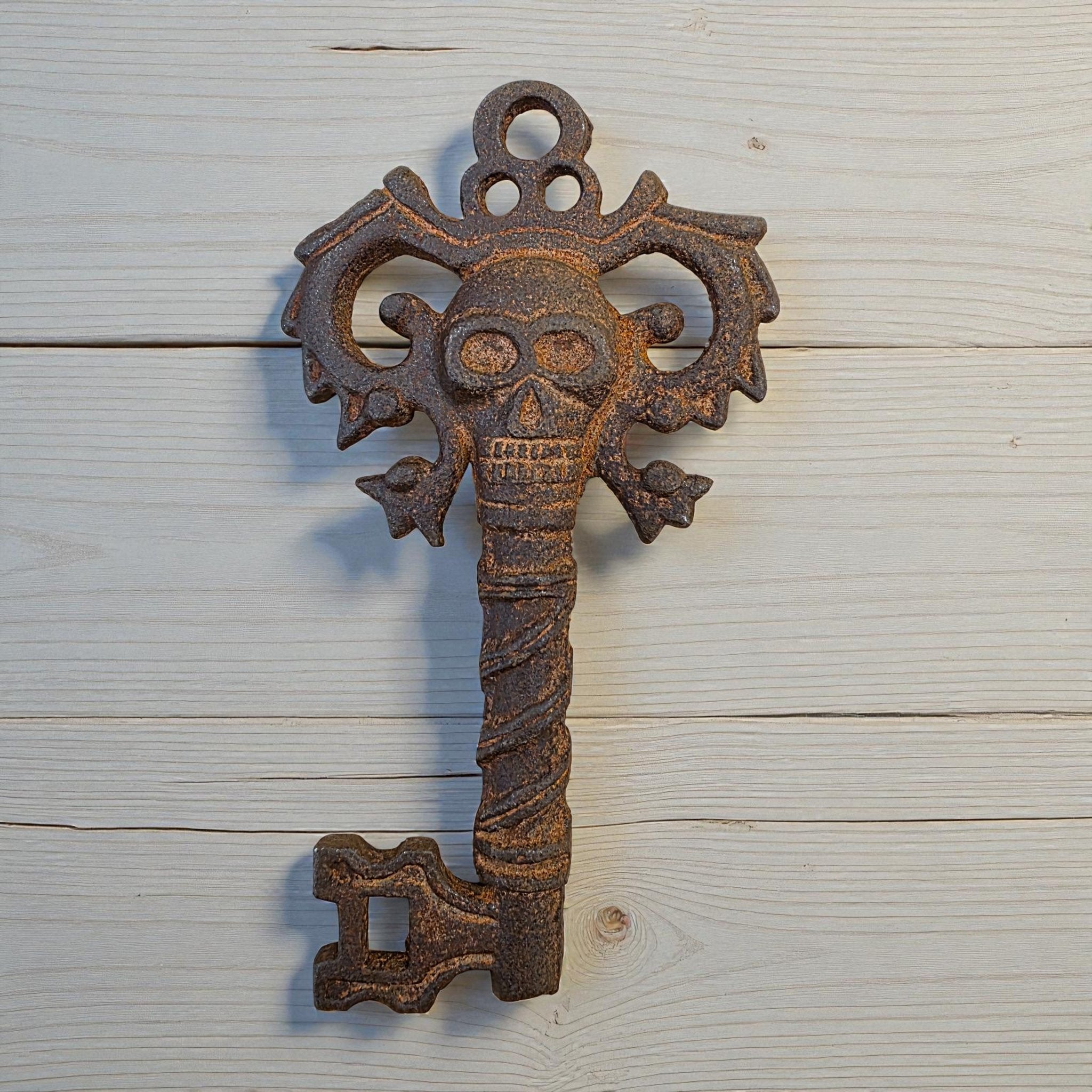Pirate Cast Iron Key With Skull Head & Antique Finish (4" x 2.5") - Jones Peak