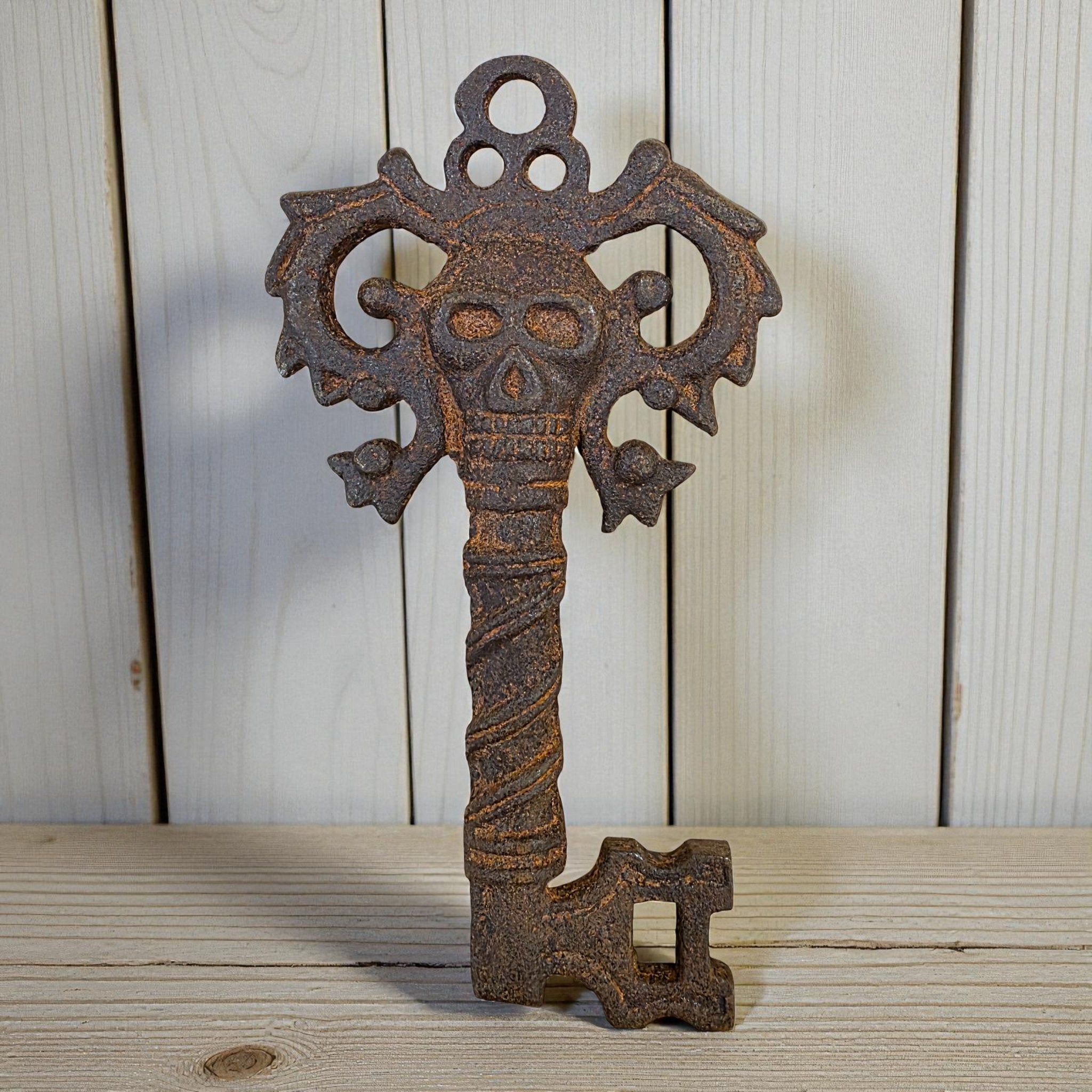 Pirate Cast Iron Key With Skull Head & Antique Finish (4" x 2.5") - Jones Peak