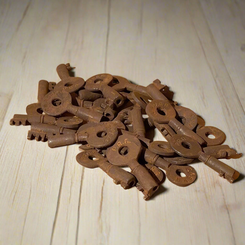Railroad Keys Cast Iron Stamped With Train Initials (Set of 25) - Jones Peak