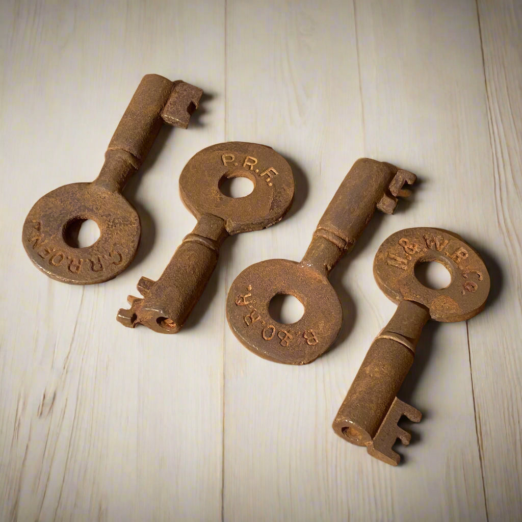 Railroad Keys Cast Iron Stamped With Train Initials (Set of 25) - Jones Peak