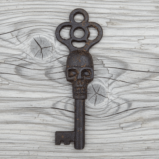 Skull Cast Iron Key With Skull Head & Antique Finish (5" Long) - Jones Peak
