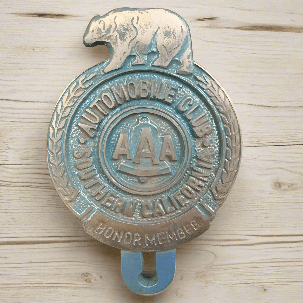 AAA Automobile Club Bear License Plate FOB Topper With Painted Antique Finish (5" x 3.25") - Jones Peak