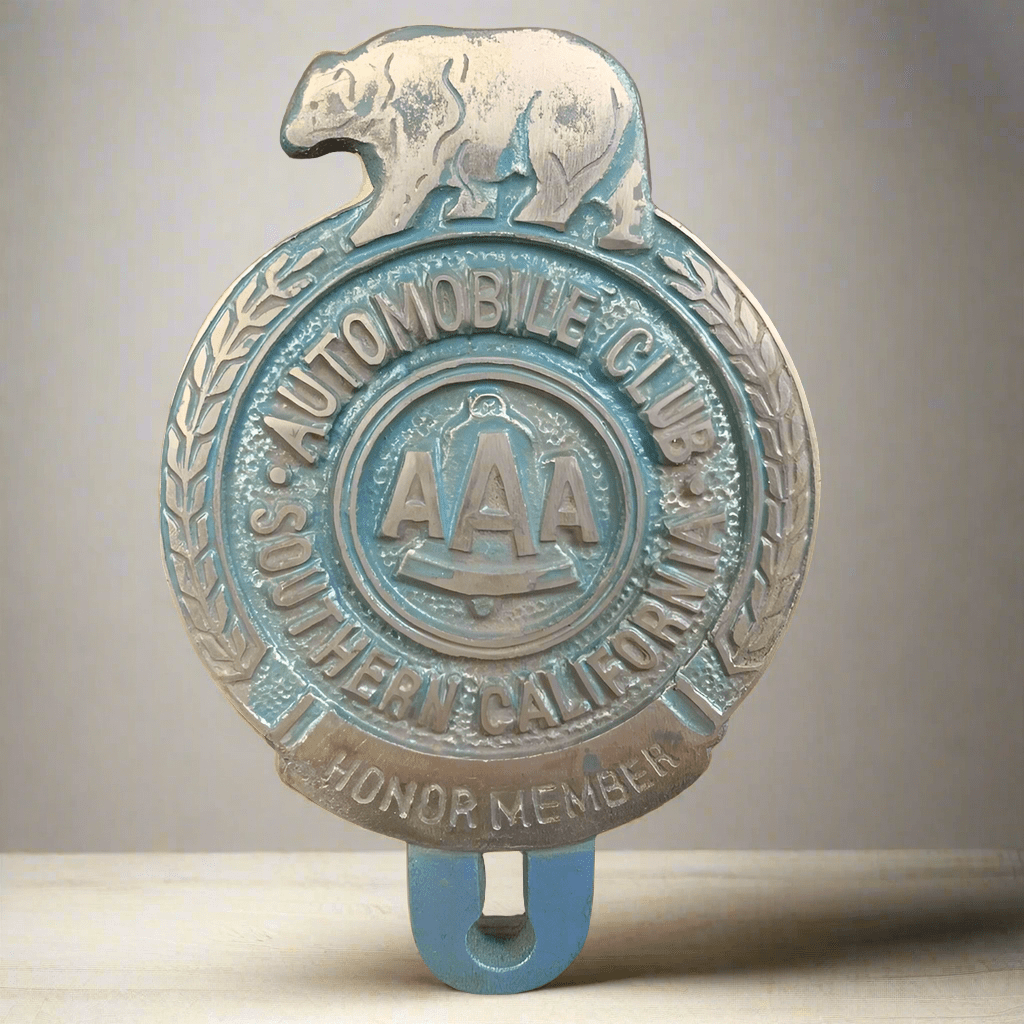 AAA Automobile Club Bear License Plate FOB Topper With Painted Antique Finish (5" x 3.25") - Jones Peak