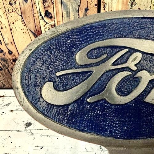 Ford Automobile Logo Aluminum License Plate FOB Topper With Painted Antique Finish (6" x 4.5") - Jones Peak