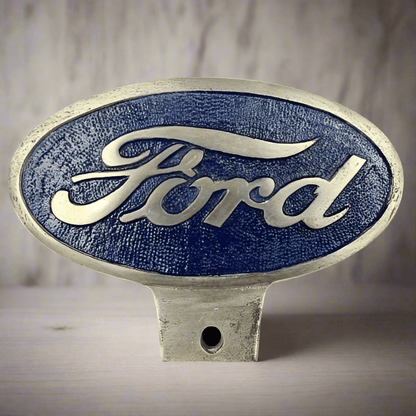 Ford Automobile Logo Aluminum License Plate FOB Topper With Painted Antique Finish (6" x 4.5") - Jones Peak