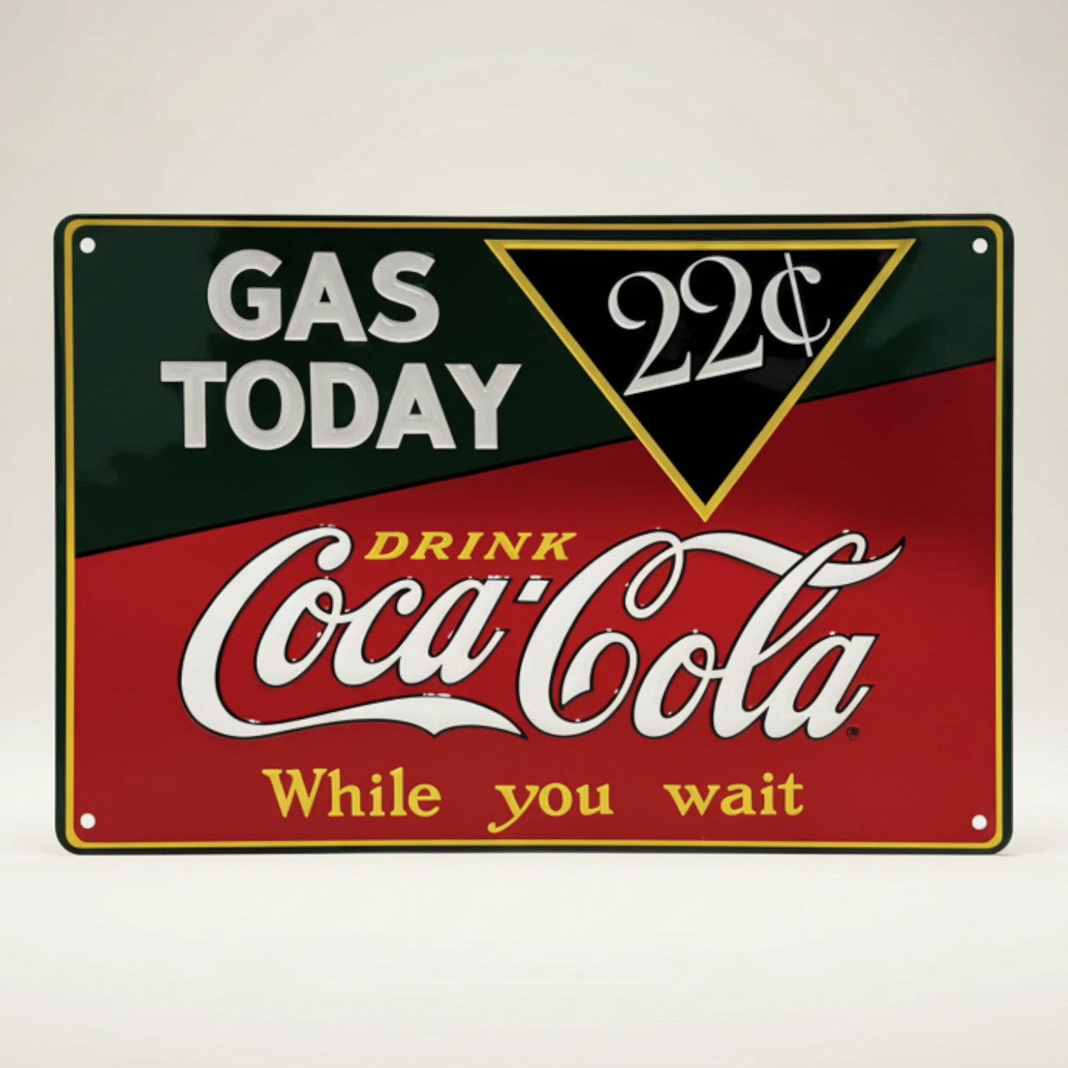 Coca-Cola Gas Today Embossed Metal Wall Sign