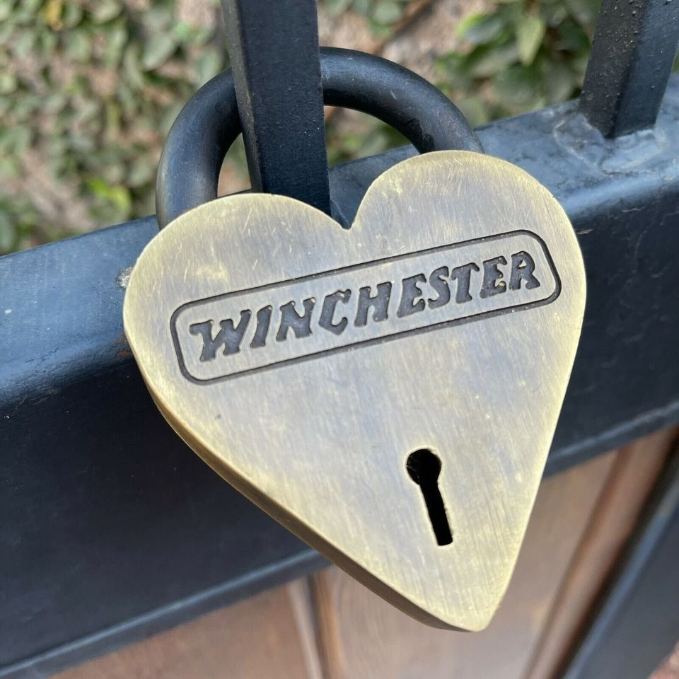 Winchester Heart Solid Brass Lock & Keys With Antique Finish (4.5" x 3")